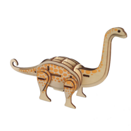 Small wooden building kit for a Brontosaurus dinosaur, featuring a natural wood color and simple geometric shapes.