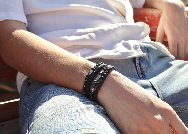 Morse code armband Papa sneeuwvlok obsidiaan