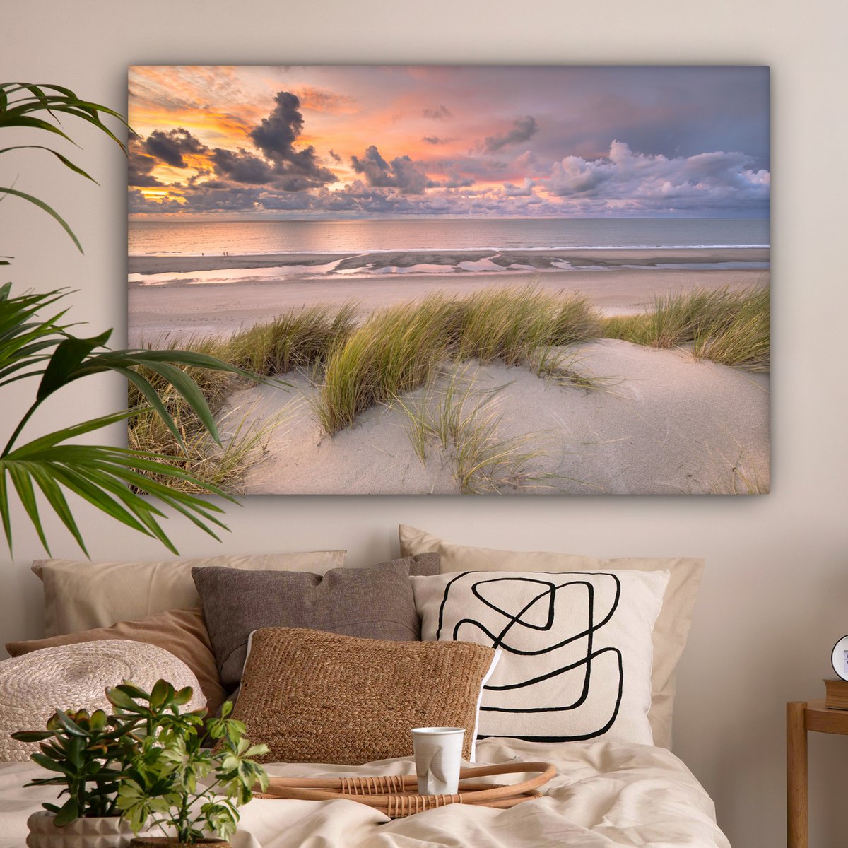 Pintura de lona - Decoración de pared - Sunset - Dune - Playa - Plantas - Mar