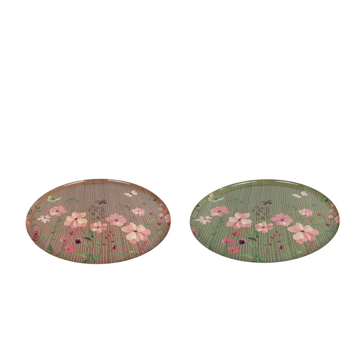 Tray Floral round green/pink