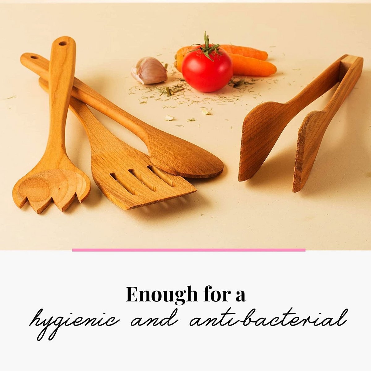 4 Piece Wooden Kitchen Cooking Set Cherry Wood
