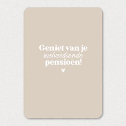 Retirement greeting card with text "Geniet van je pensioen" (Enjoy your retirement)