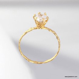 Anello di fidanzamento con ramoscello di cipresso: argento placcato oro con diamante lab