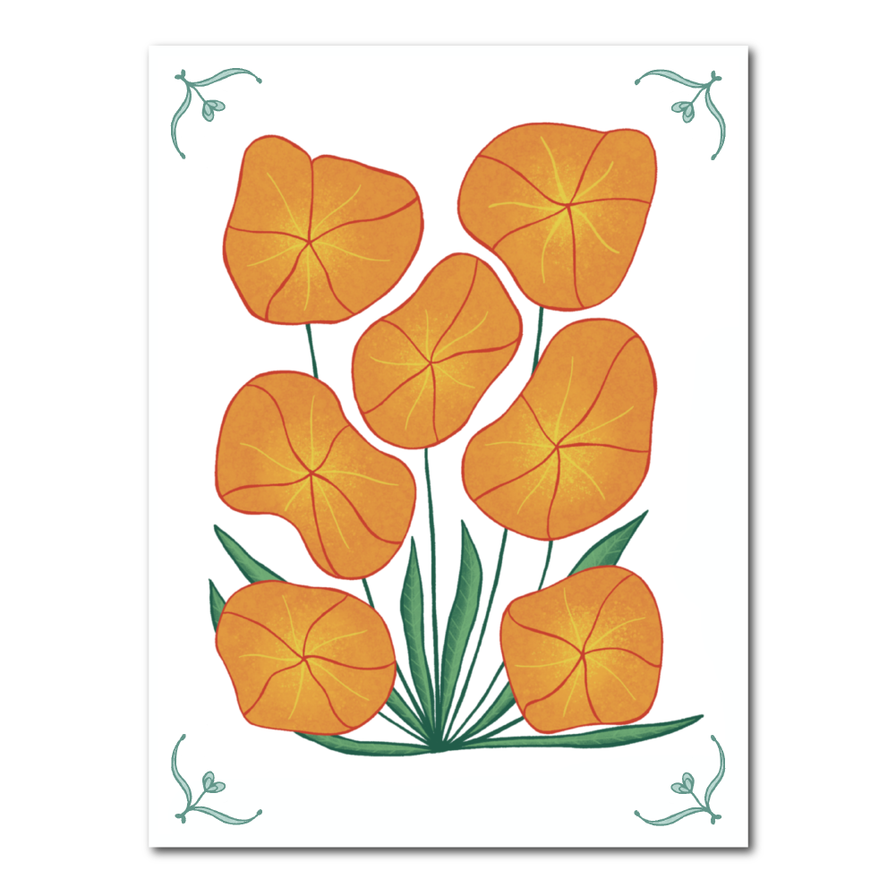 Toffe tegel met oranje bloemen en petrol kleurige details