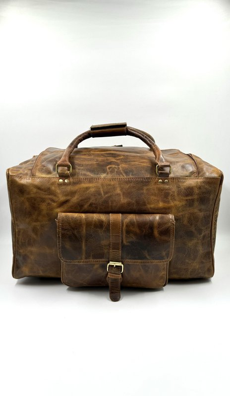 Håndlavet rejsetaske i nødstedt brunt læder – Artisan "Crumpled Effect" Weekender & Unisex Duffle