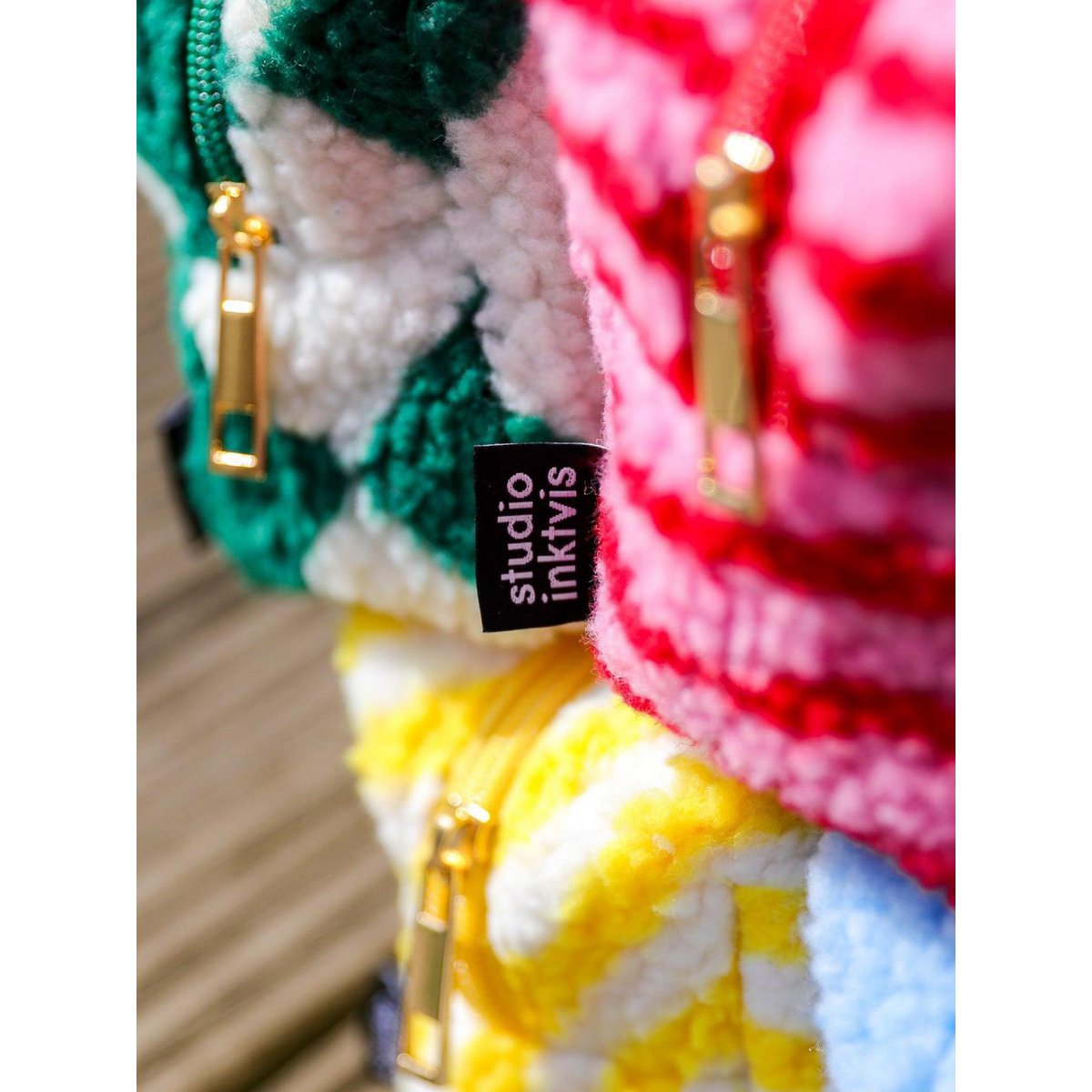 Sac Random merde jaune blanc à rayures en tissu peluche