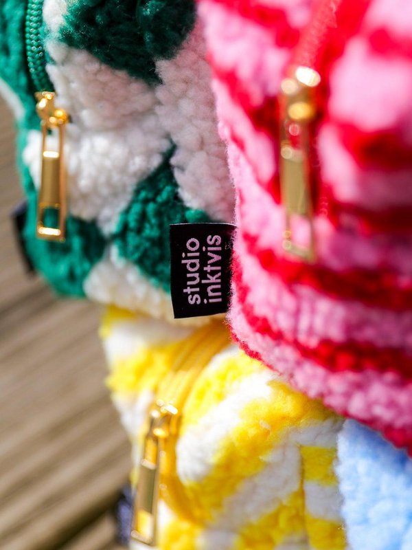 Sac Random merde jaune blanc à rayures en tissu peluche