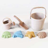 Silicone bucket with watering can, scoop and molds - Beige