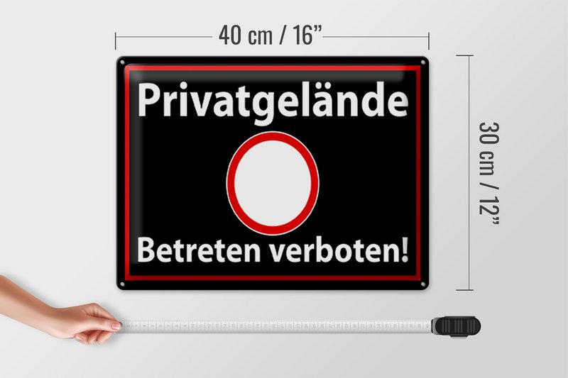 Tin sign notice 40x30cm private property black