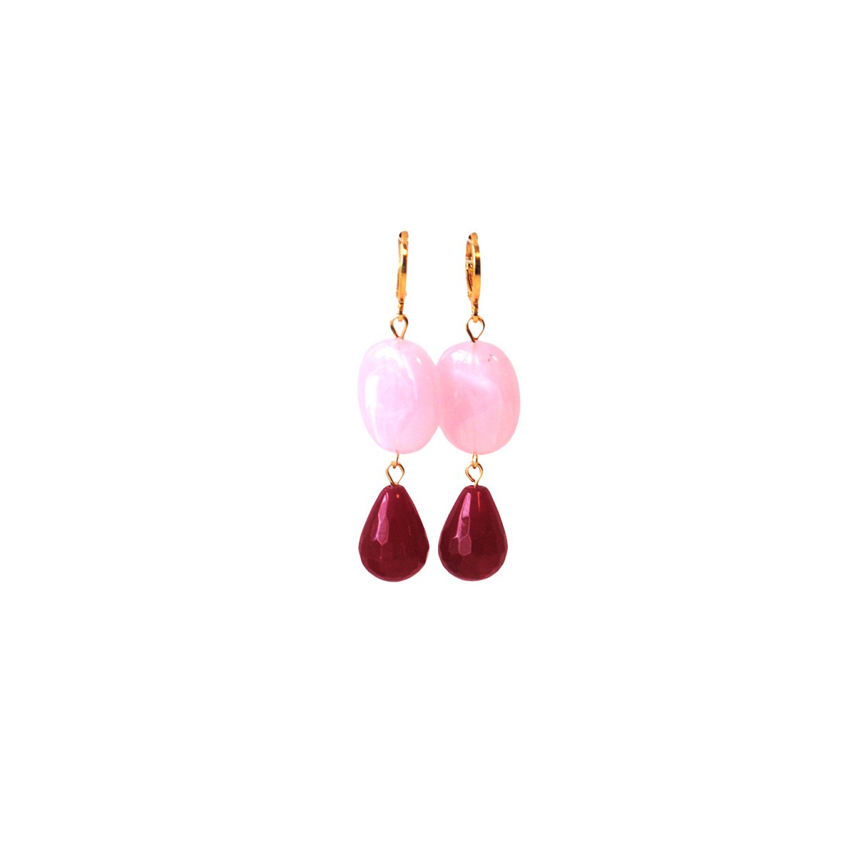 Oorbellen met druppel agaat cerise en steen roze