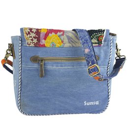 Sac bandoulière pour femme Sunsa en jean upcyclé et tissu sari (toile). Sac à main style rétro vintage. Sac bandoulière pour femme.