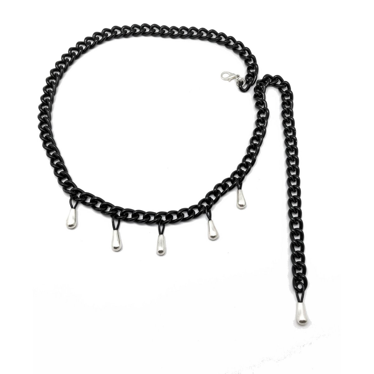 Cinturón Cadenas y Gotas negro y plata