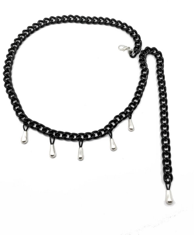 Ceinture Chaînes et Gouttes noires et argentées