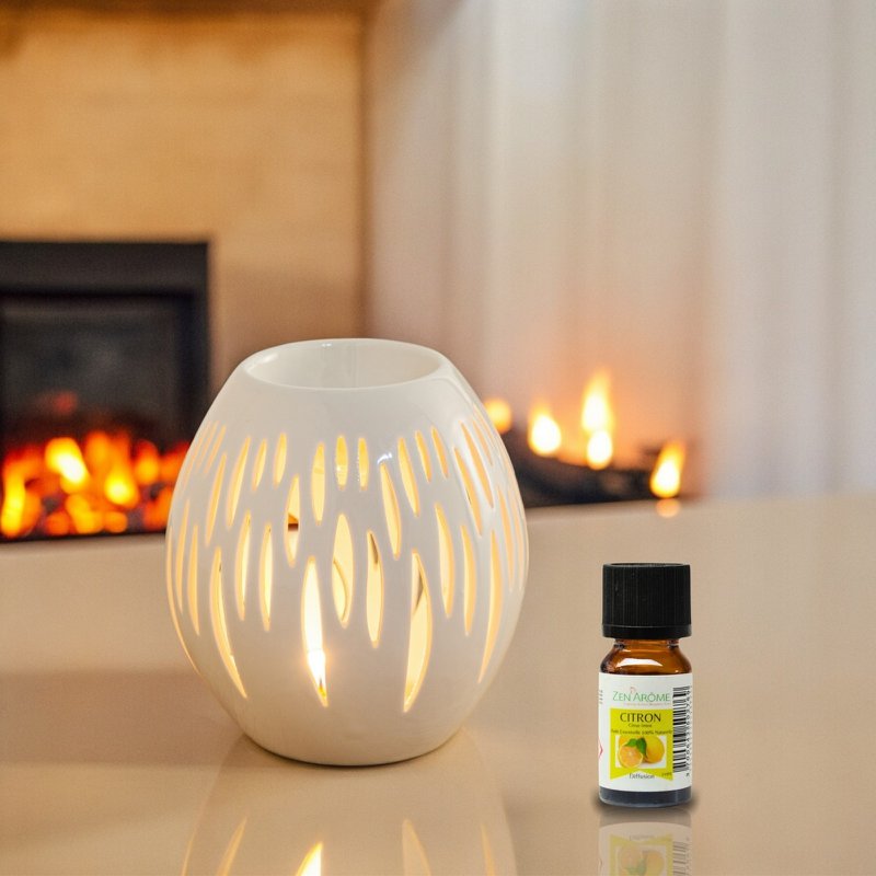 Quemador de perfumes serie Céramy – Ovali blanco – Portavelas de cerámica lacada – Difusión de ceras aromáticas, aceites esenciales – Idea decorativa de regalo