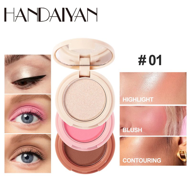 3 in 1 Matte Highlighter Contouring Blush Palette Parelglanzende oogschaduw Multifunctioneel Gezichtsmake-uppalet Vrouwelijke cosmetica