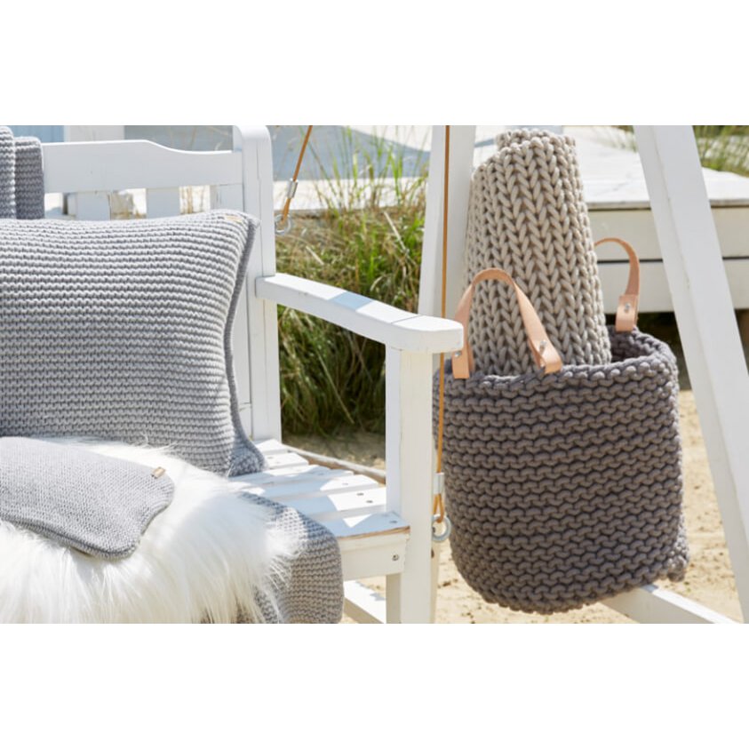 Cesta de tejer con asa de cuero - 30cm x 30cm x 30cm - redonda