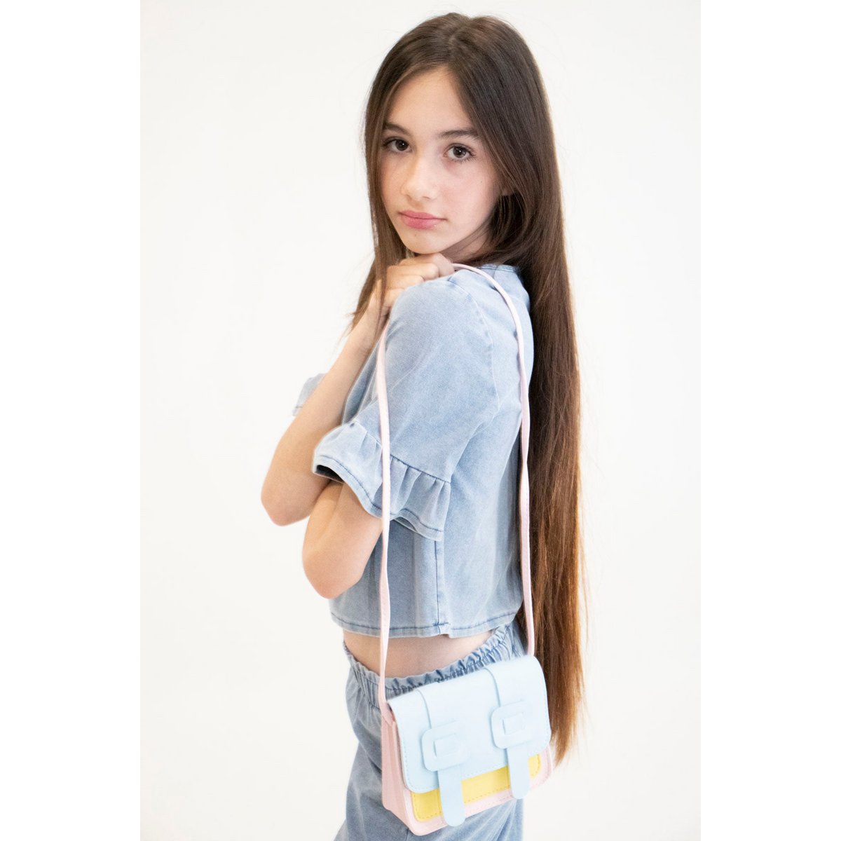 Children's shoulder bag - Tamara the little pink and blue satchel