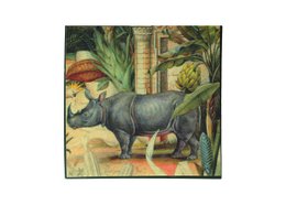 Box rhino palm trees antique painting square green