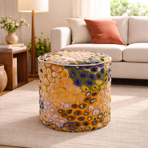 Bedruckter und bestickter Baumwoll-Hocker – Abstraktes Design – 40 x 45 cm