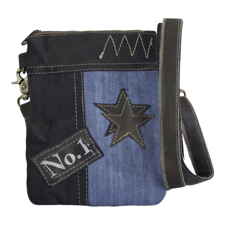 Sunsa dames schoudertas. Schoudertas in vintagestijl. Canvas handtas. kleine crossbodytas voor dames. Sterrenbadge