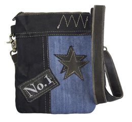 Sunsa dames schoudertas. Schoudertas in vintagestijl. Canvas handtas. kleine crossbodytas voor dames. Sterrenbadge