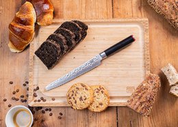 Knife - Serrated bread/pastry knife with bamboo Saya and bamboo box - 200 mm blade