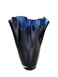 Vase glass wavy dark blue table vase blue glass vase 30 cm high