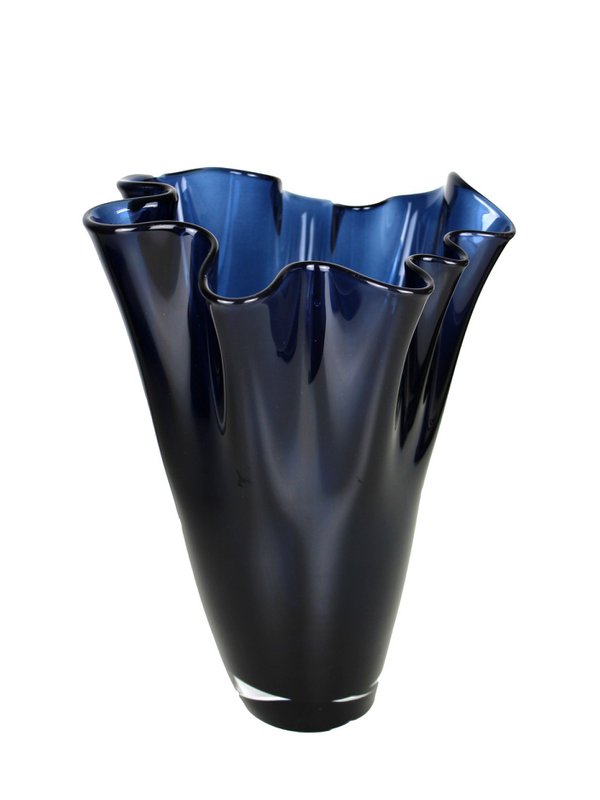 Vase glas bølget mørkeblå bordvase blå glasvase 30 cm høj