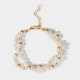 Bracelet en perles de cristal blanc, plaqué or