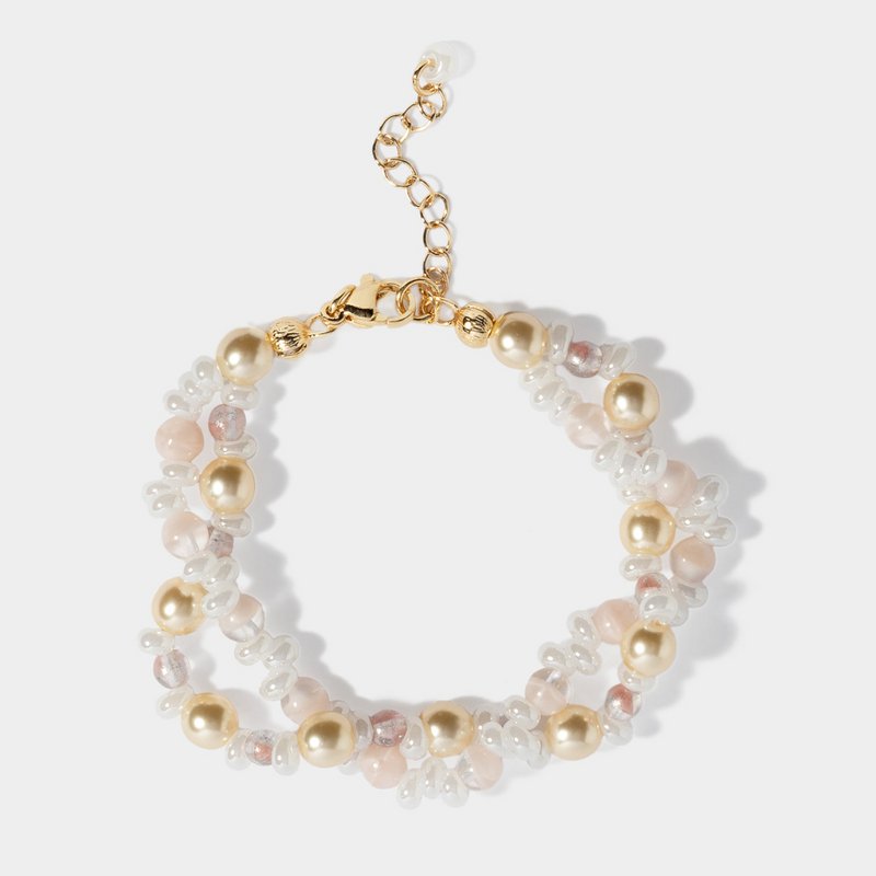 Bracelet en perles de cristal blanc, plaqué or