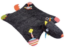 Colorful, textured animal-themed playmat with various shapes and patterns. Suitable for infants and toddlers.