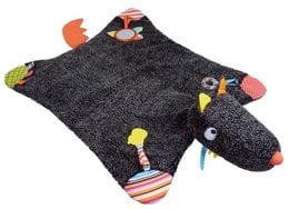 Colorful, textured animal-themed playmat with various shapes and patterns. Suitable for infants and toddlers.