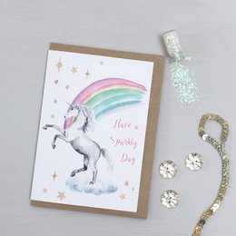 Unicornio arcoiris tarjeta de felicitación pintada a mano