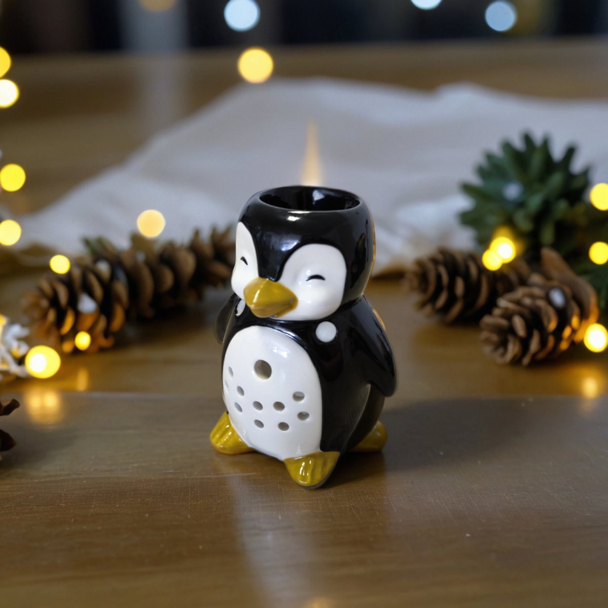 Burnt-Parfum-Pinguin in handgemaltem Keramik-Diffuser-ätherischen Ölen, Parfüm oder Wachs-12,5 cm-Kooner-Winteratmosphären-Ursprung-Wohlbefinden