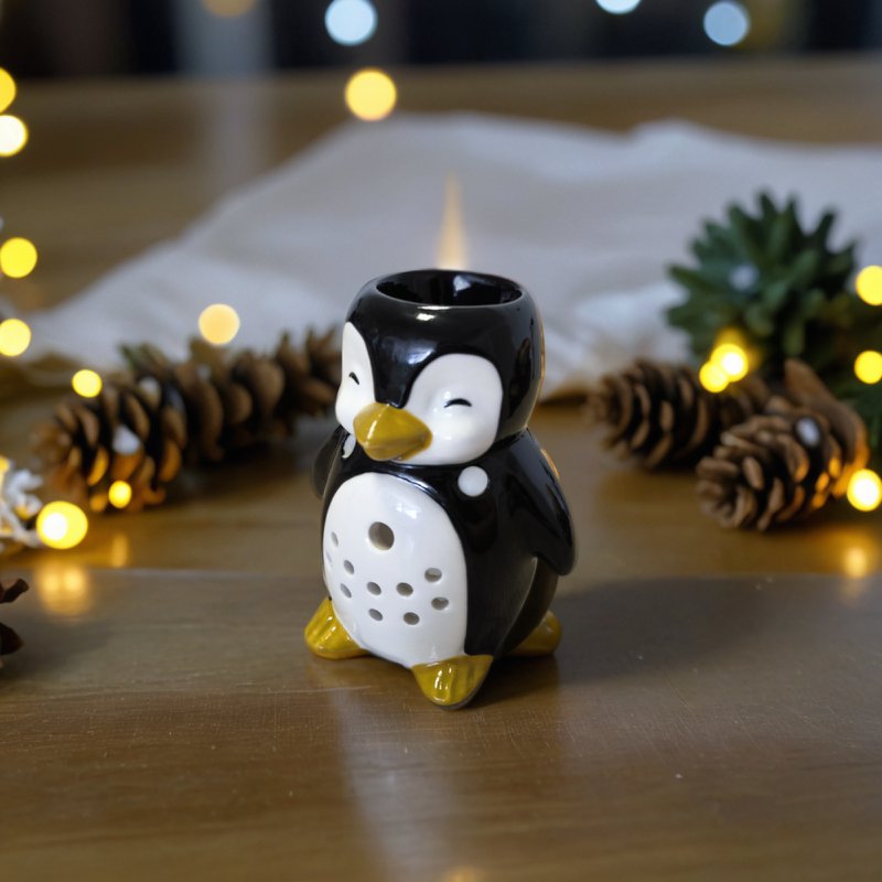 Brændt-parfum pingvin i håndmalet keramisk-diffuser essentielle olier, parfume eller voks-12,5 cm-kokooning vinter atmosfære-original velvære dekoration