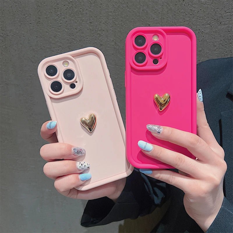 3D złote serce silikonowe miękkie etui na telefon iPhone 15 14 13 12 11 16 17 Pro Max XS XR 7 8 Plus SE odporne na wstrząsy cukierki matowe etui