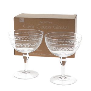 Vintage etched coupe glasses 200ml (set of 2) - Clear