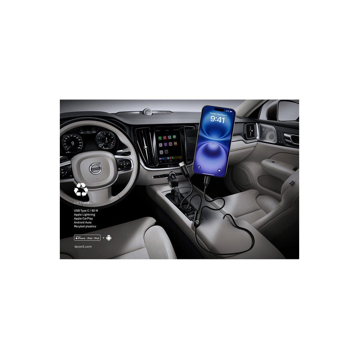 Multicable 2 en 1 USB-C · CarPlay · 60W · Plásticos reciclados