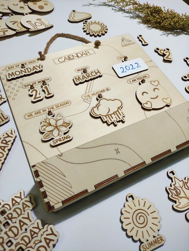 Calendario perpetuo de madera, rastreador de tiempo y clima, regalo Montessori para niños