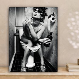 Canvas Painting - Wall Decoration Woman - Vintage - Curles - Toilet - Cigarette - Wall Decoration Living Room - Bedroom Decoration - Room Accessories - Canvas Paintings