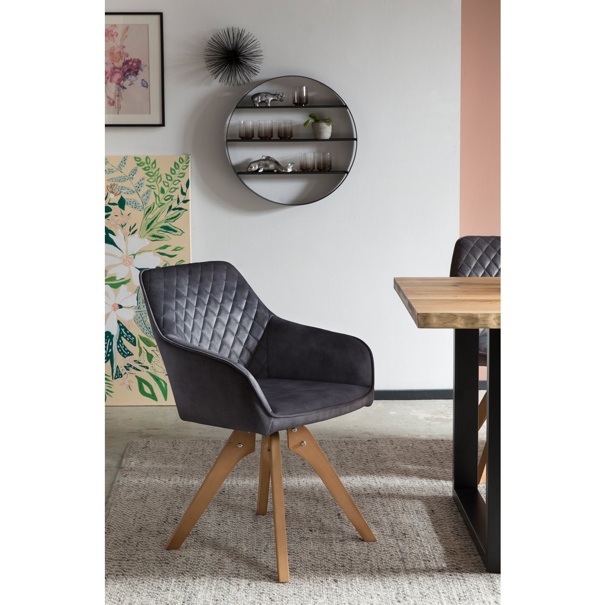 Armchair vintage velvet velor, black