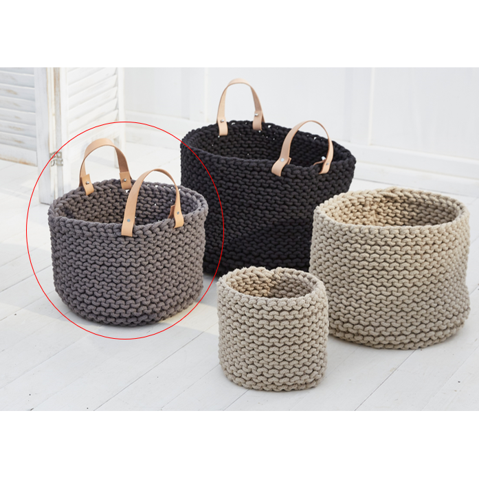 Cesta de tejer con asa de cuero - 30cm x 30cm x 30cm - redonda