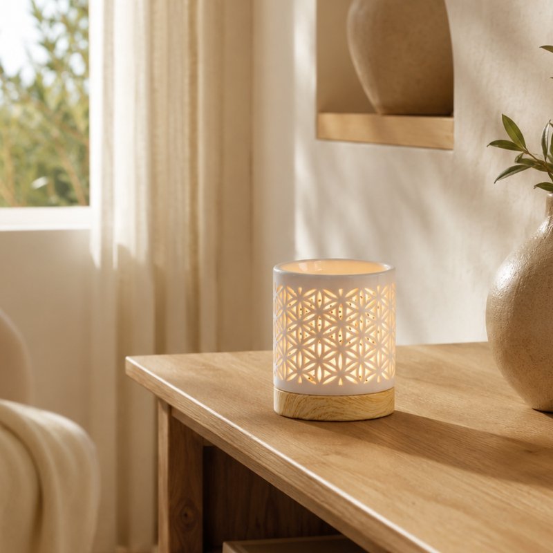 Kominek do perfum z serii Céramy – Kwiat – Lakierowany ceramiczny świecznik – Dyfuzja zapachowych wosków, olejków eterycznych – Dekoracyjny pomysł na prezent