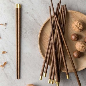 Essstäbchen aus Ebenholz und Wengeholz – Essstäbchen – Naturholz, gravierte Spitze aus Legierung – 25 cm (2 Paar)