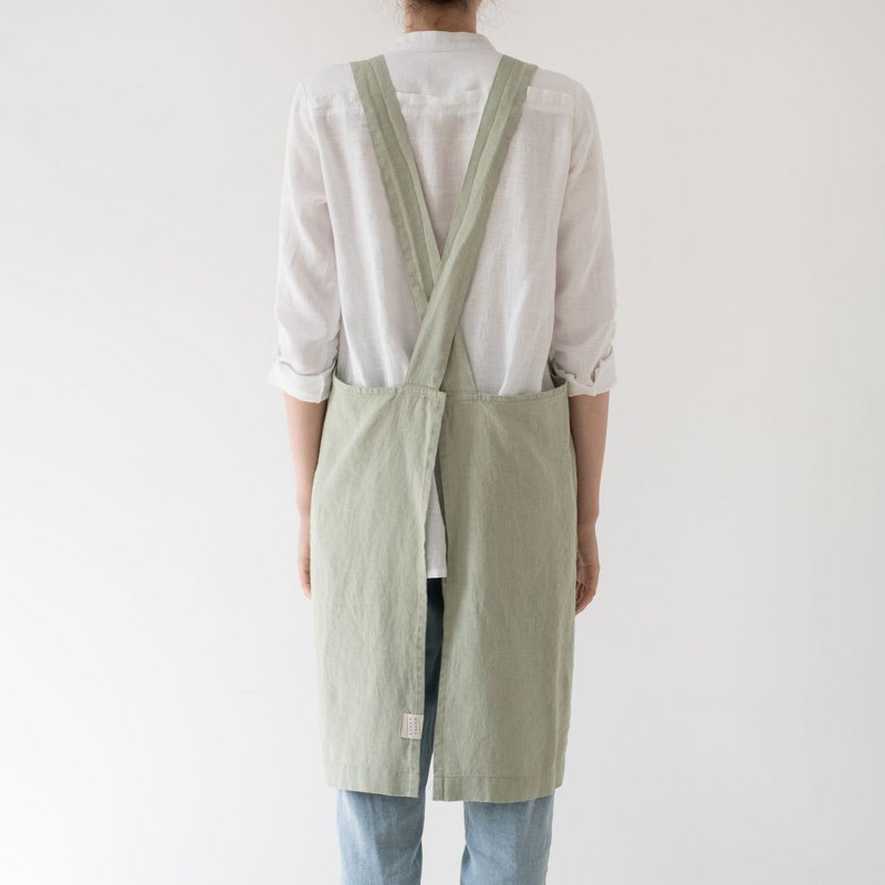 Sage Linen Japanese Crossback Forklæde