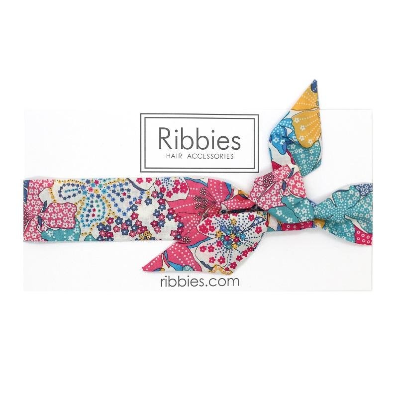 Bandeau Noeud - Liberty - Mauvey Turquoise Rose Et Jaune