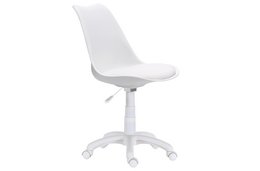 White swivel study chair with a modern, minimalist design. Suitable for home or office use.