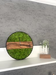 Horloge murale mousse et bois d'olivier