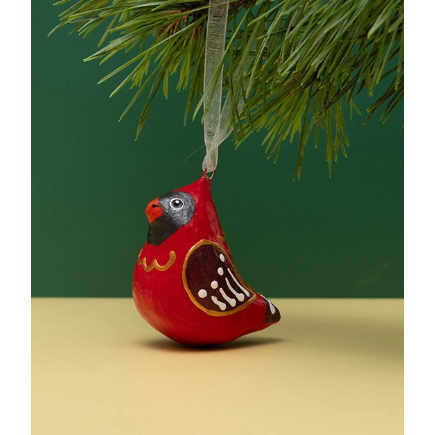 Handmade papier-mache Winter bird: Red Cardinal