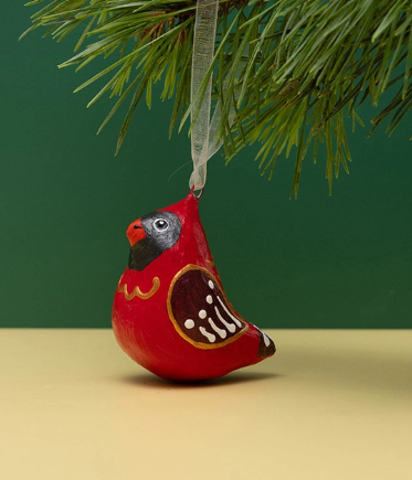 Handmade papier-mache Winter bird: Red Cardinal